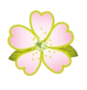 A pink flower with heart-shaped petals on a green background.