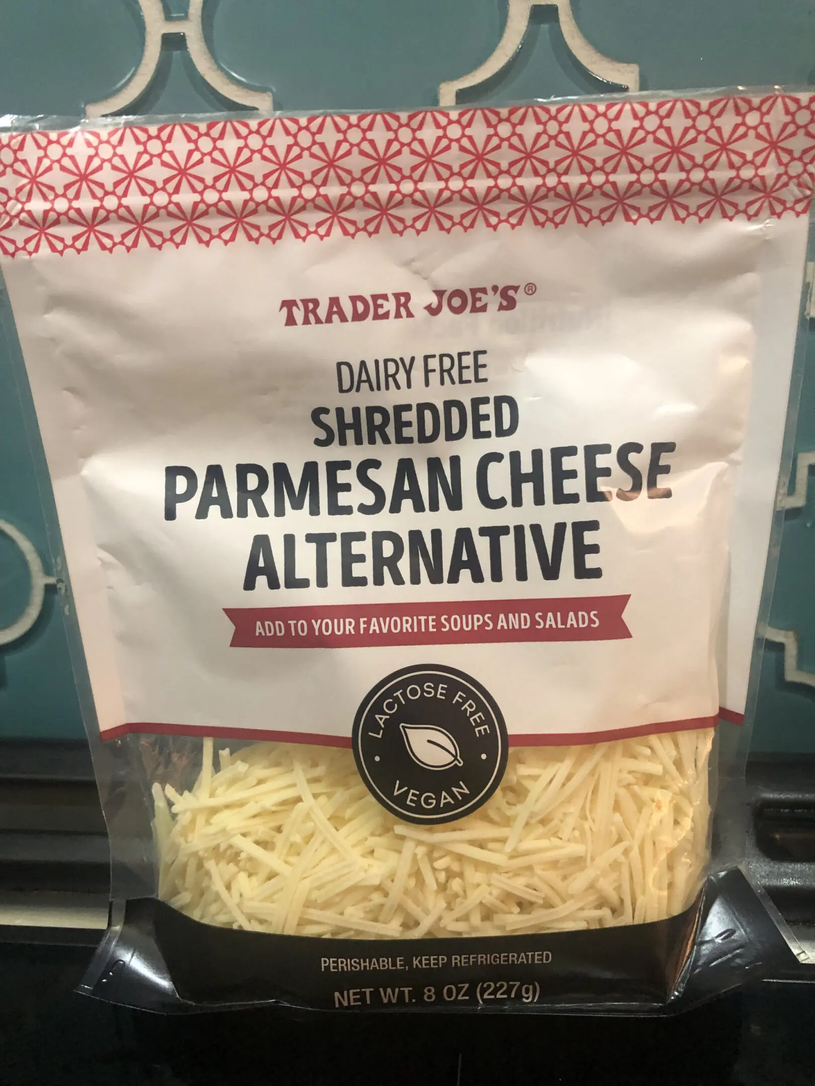 Shredded Parmesan cheese alternative, dairy-free by Trader Joe's.