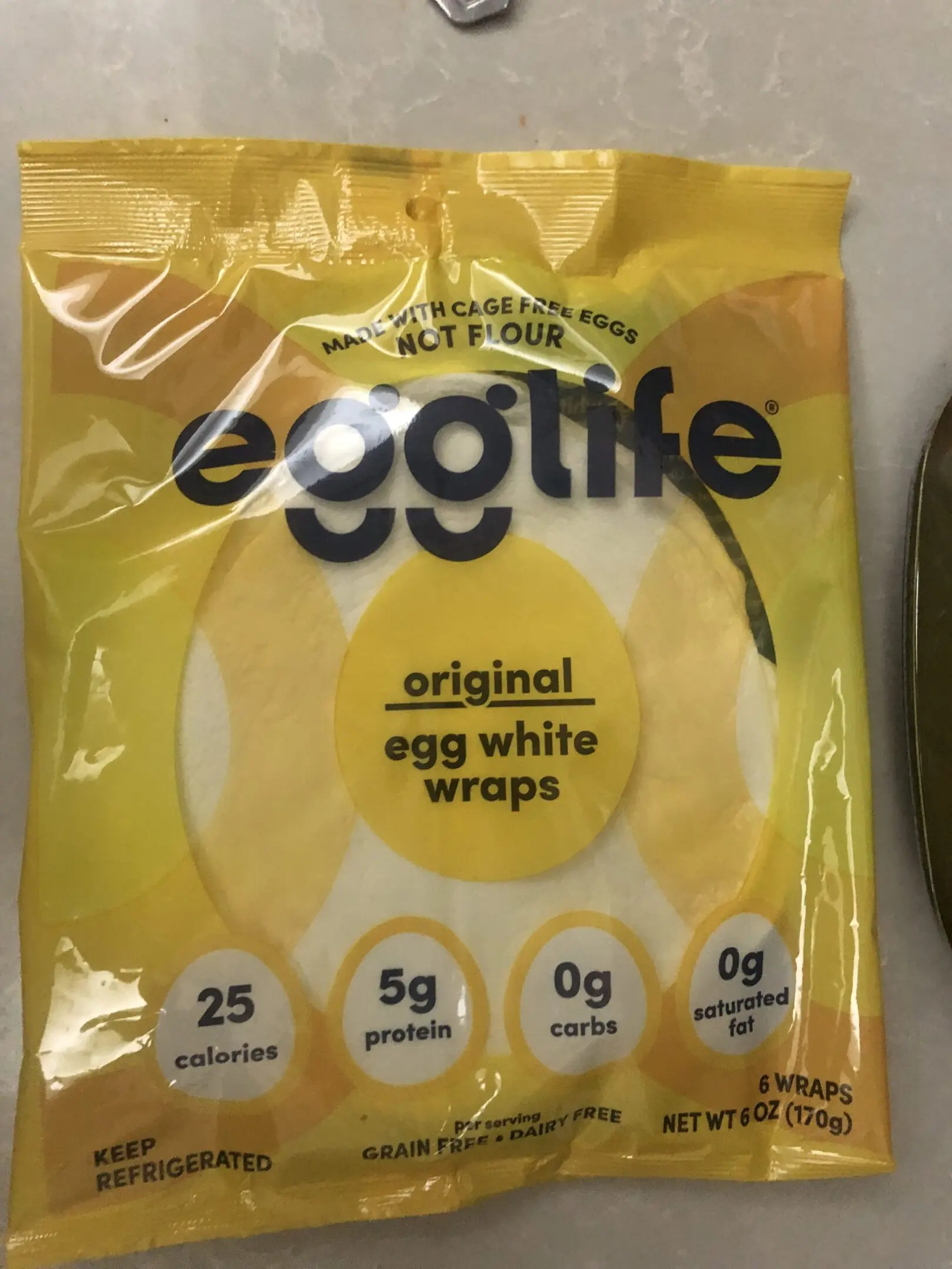 Package of Egglife original egg white wraps.